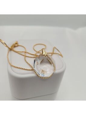 Gold Filled GF Faceted Crystal Pendant Necklace 18'' Swarovski Drop
